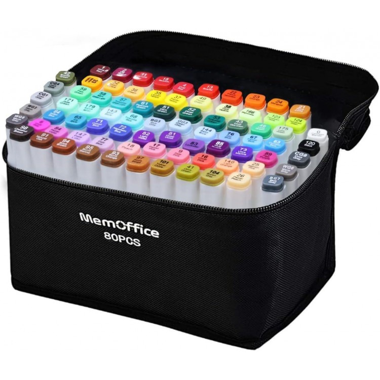 MemOffice Dual Tip Artist Alcohol Markers Set with Carrying Case