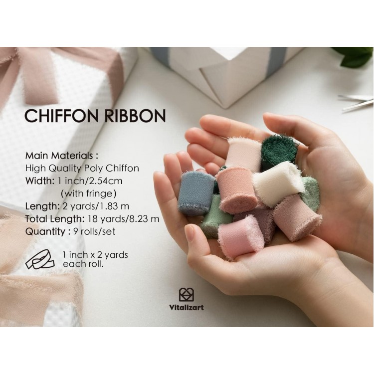 Vitalizart 1 x 18Yd Chiffon Silk Ribbon Mixed Color Ribbons Set