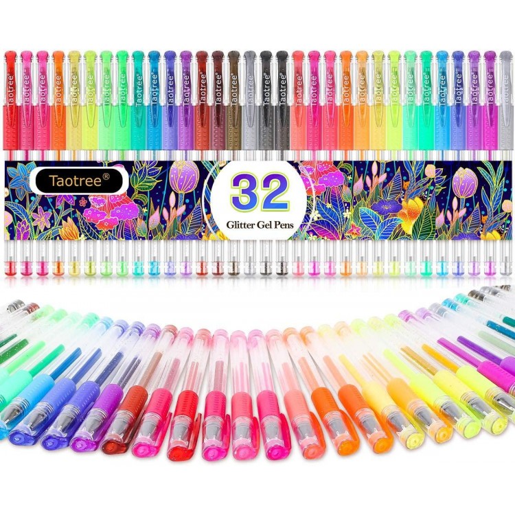 Taotree Glitter Gel Pens, Neon Glitter Pens Fine Tip Art Markers Set