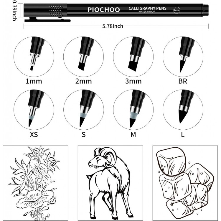Piochoo 8 Size Calligraphy Pens for Writing,Brush Pens Calligraphy Set