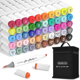 Shuttle Art Alcohol Markers - Dual Brush & Chisel Tip Set, 50 Colors Plus