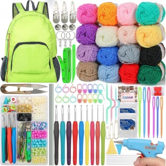 XSEINO Crochet Kit With Tutorials,Includes Premium Crochet Yarn,Crochet Hooks