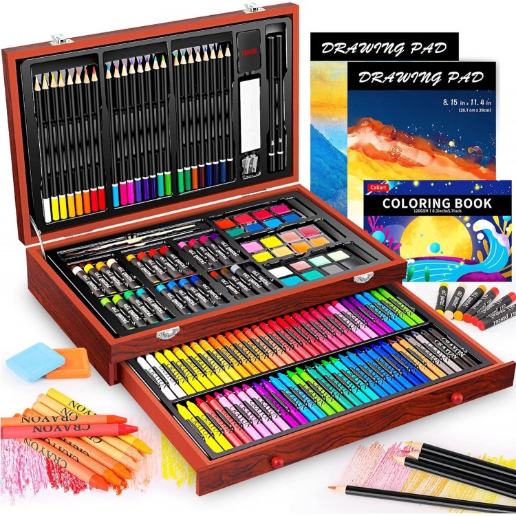 Caliart Art Supplies,Deluxe Wooden Art Set Painting Supplies Kit