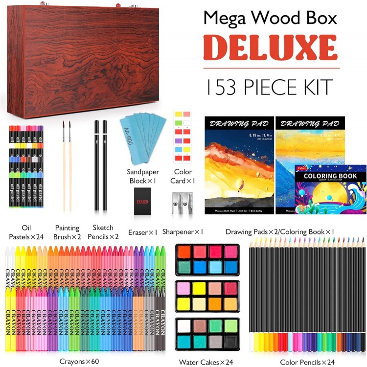 Caliart Art Supplies,Deluxe Wooden Art Set Painting Supplies Kit