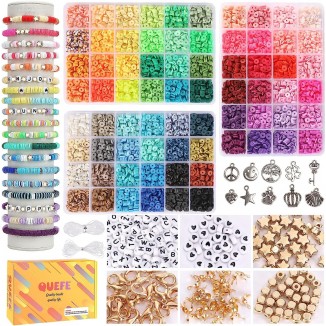 QUEFE 72 Colors Clay Beads for Bracelet Making Kit, Polymer Heishi Letter Beads