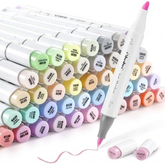 Ohuhu Pastel Markers Brush Tip - Pastel Colors Double Tipped, Marker Set