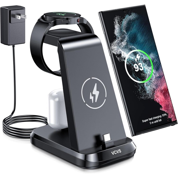 36W USB C Super Fast Charging Station for Samsung Phones Watches Earbuds, VCVS 3 in 1 Wireless Charger