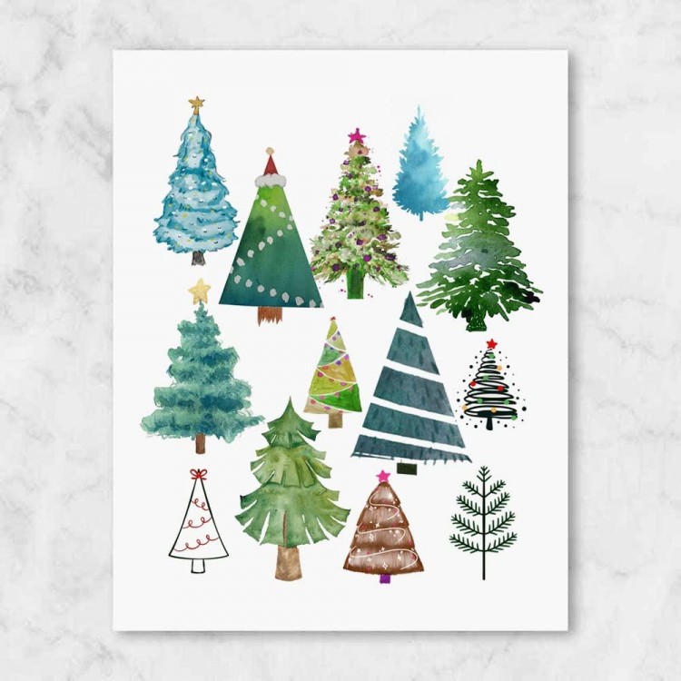 Christmas Tree Art Print Seasonal Home Decor Watercolor Christmas Sign