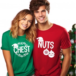 Chest Nuts Christmas T Shirt Matching Couple Chestnuts T-Shir
