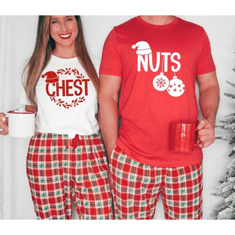 Chest Nuts Christmas T Shirt Matching Couple Chestnuts T-Shir