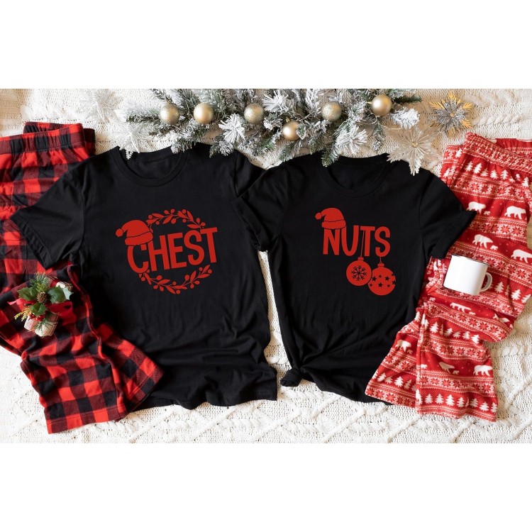 Chest Nuts Christmas T Shirt Matching Couple Chestnuts T-Shir