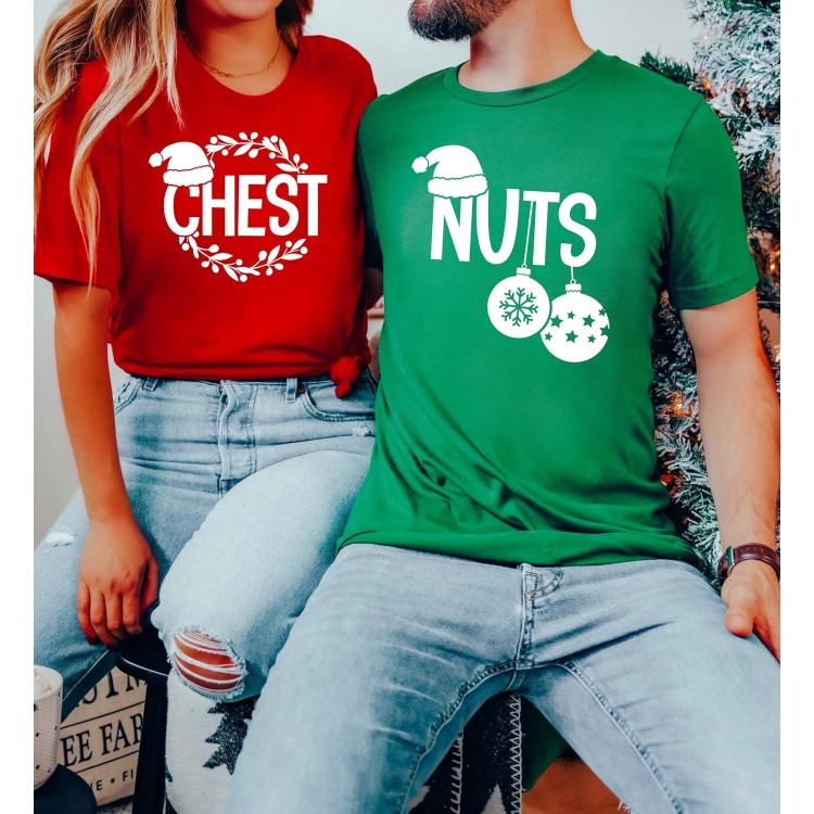 Chest Nuts Christmas T Shirt Matching Couple Chestnuts T-Shir