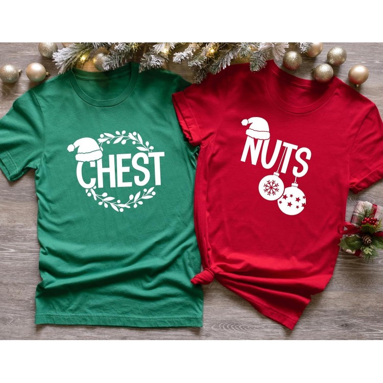 Chest Nuts Christmas T Shirt Matching Couple Chestnuts T-Shir