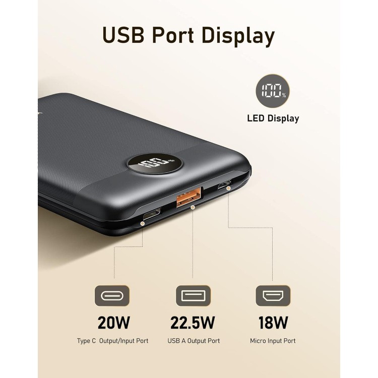 VEEKTOMX Mini Power Bank 10000mAh, 22.5W Fast Charging Small Portable Charger with PD 3.0 & QC 3.0