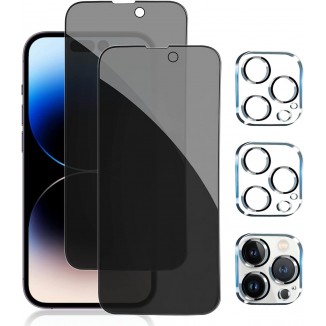 Pehael [2+2 Pack] iPhone 14 Pro Privacy Screen Protector with Camera Lens Protector Full Coverage Anti-Spy Tempered Glass Film