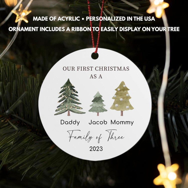 Personalized First Christmas As Family of 3 Ornament 2023