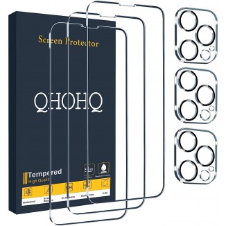 QHOHQ 3 Pack Screen Protector for iPhone 13 Pro 6.1 Inch with 3 Pack Tempered Glass Camera Lens Protector, Ultra HD