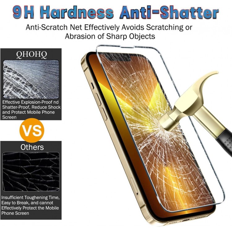 QHOHQ 3 Pack Screen Protector for iPhone 13 Pro 6.1 Inch with 3 Pack Tempered Glass Camera Lens Protector, Ultra HD