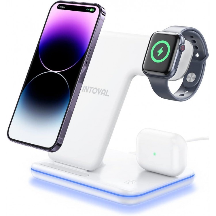 Intoval Charging Station for Apple iPhone/iWatch/Airpods, 3 in 1 Wireless Charger for iPhone15/14/13(Pro, Pro Max) 12/11/XS/XR