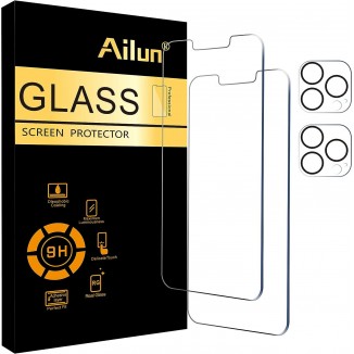 Ailun 2 Pack Screen Protector for iPhone 13 Pro Max [6.7 inch] Display 2021 with 2 Pack Tempered Glass Camera Lens Protector