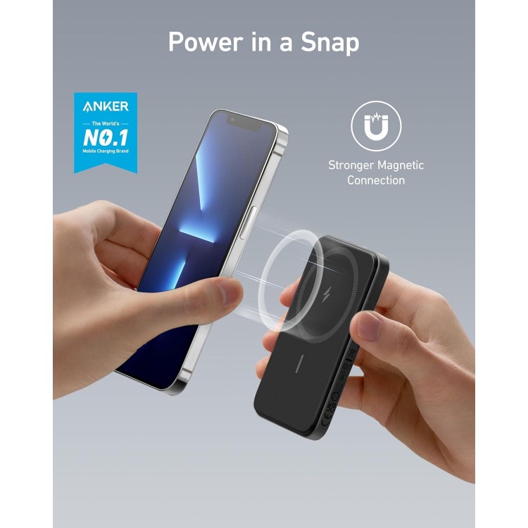 Anker Magnetic Portable Charger, 5,000mAh Wireless Portable Charger with USB-C Cable, Battery Pack Only Compatible