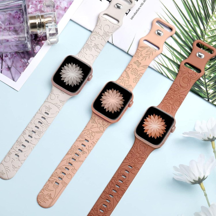 3 Pack Floral Engraved Bands Compatible with Apple Watch Band