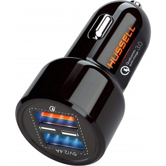 Hussell Car Charger Adapter - 3.0 Portable USB w/Fast Charge Technology & Dual Ports - Compatible w/Apple iPhone