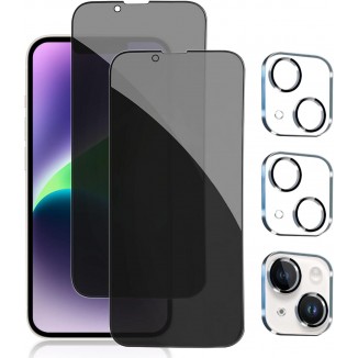 pehael [2+2 Pack iPhone 14 Privacy Screen Protector with Camera Lens Protector Full Coverage Anti-Spy Tempered Glass Film