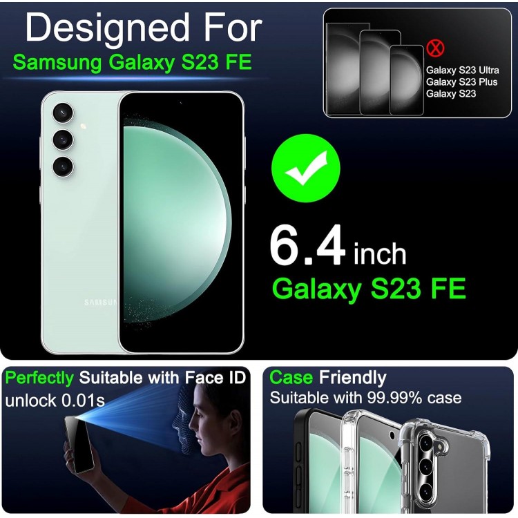IMBZBK 4 Pack Screen Protector for Samsung Galaxy S23 FE 5G Tempered Glass with 4 Pack Camera Lens Protector Accessories