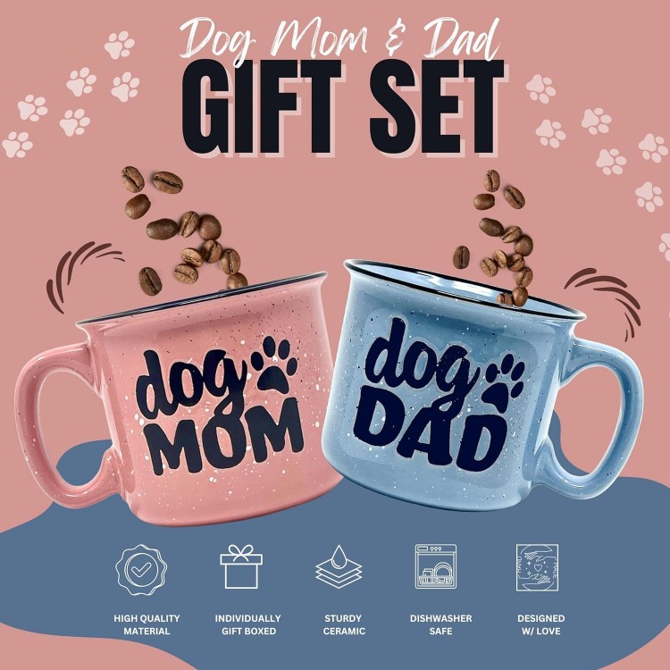 Dog Mom and Dog Dad - Cute Funny Coffee Mug Gift Set for Dog Lovers