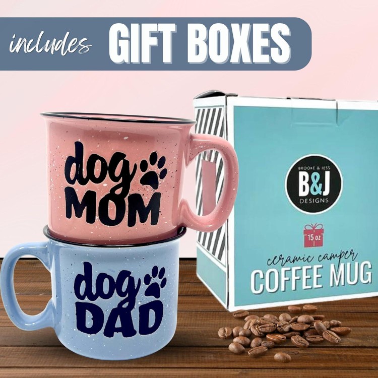 Dog Mom and Dog Dad - Cute Funny Coffee Mug Gift Set for Dog Lovers