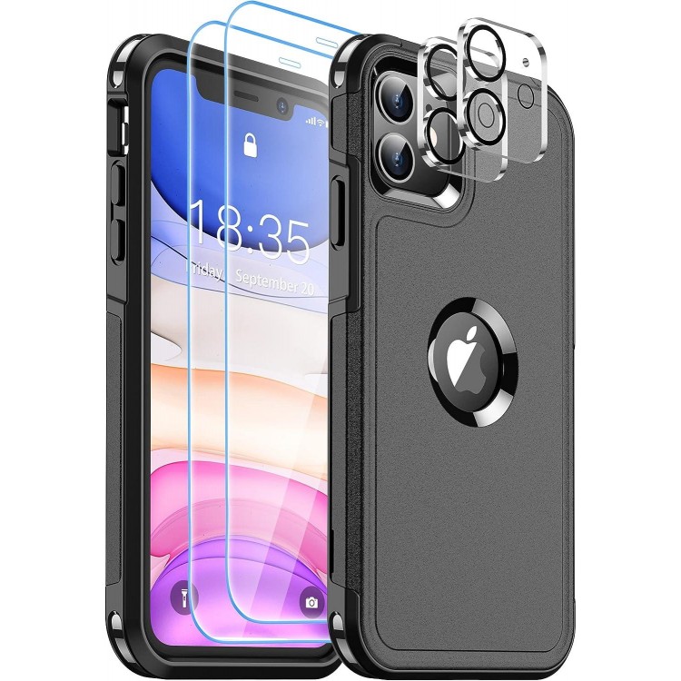 SUPFINE 5 in 1 for iPhone 11 Case,Non-Slip Heavy Duty Shockproof Phone Case,Black