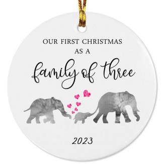 Our First Christmas as a Family of 3 Elephant 2023 Christmas Ornament