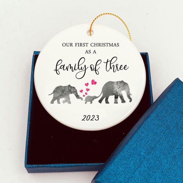 Our First Christmas as a Family of 3 Elephant 2023 Christmas Ornament
