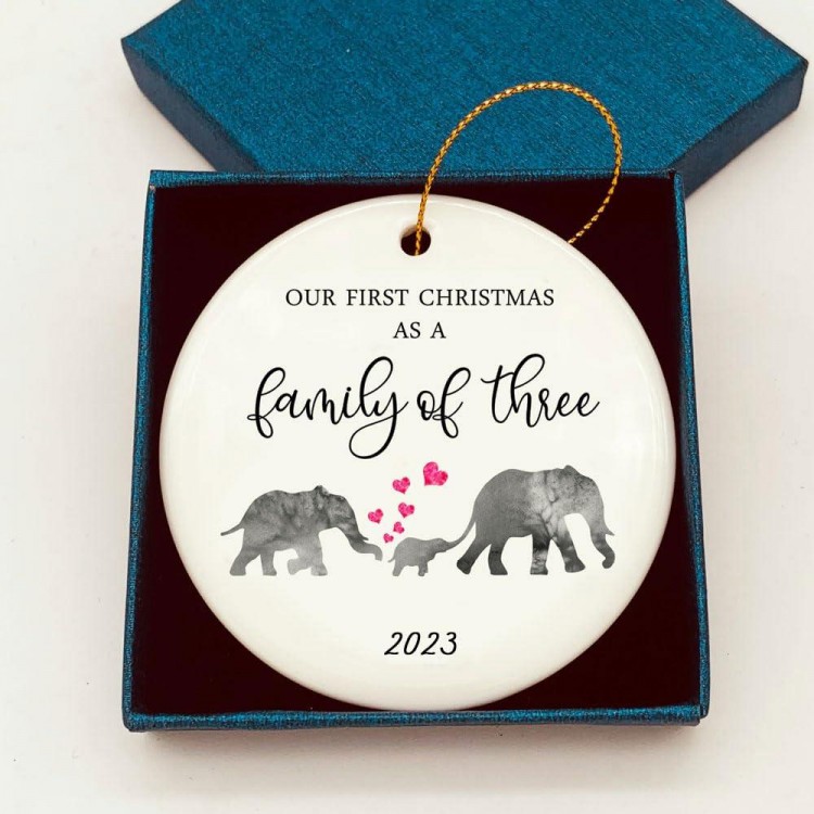 Our First Christmas as a Family of 3 Elephant 2023 Christmas Ornament