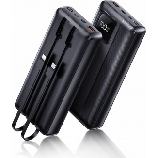 Power-Bank-Portable-Charger - 40000mAh Power Bank Support PD 30W and QC4.0 Fast Charger with Built-in 2 Output Cable