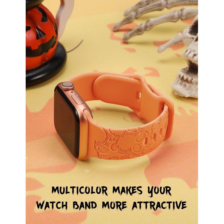 Halloween Skull Engraved Silicone Band Compatible with Apple Watch Band