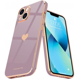Compatible with iPhone 13 Case for Girl Women Cute Love-Heart Luxury Bling Plating Soft Back Cover Raised Camera Protection Bumper Silicone Shockproof Phone Case