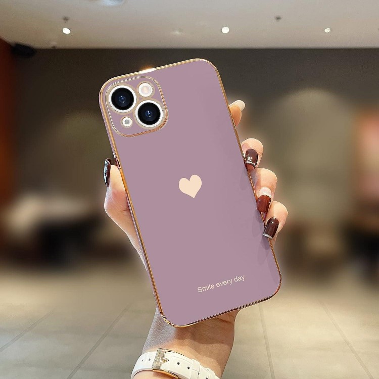 Compatible with iPhone 13 Case for Girl Women Cute Love-Heart Luxury Bling Plating Soft Back Cover Raised Camera Protection Bumper Silicone Shockproof Phone Case