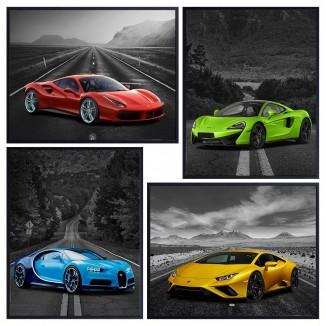 Lamborghini McLaren Ferrari Bugatti Poster Set - 8x10 Boys Room Decor