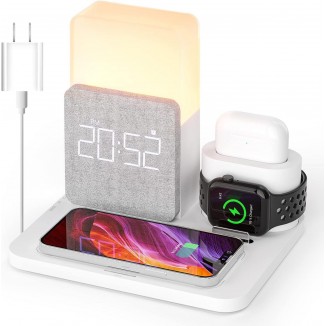 COLSUR Wireless Charging Station, 3 in 1 Charging Station, Alarm Clock with Wireless Charger