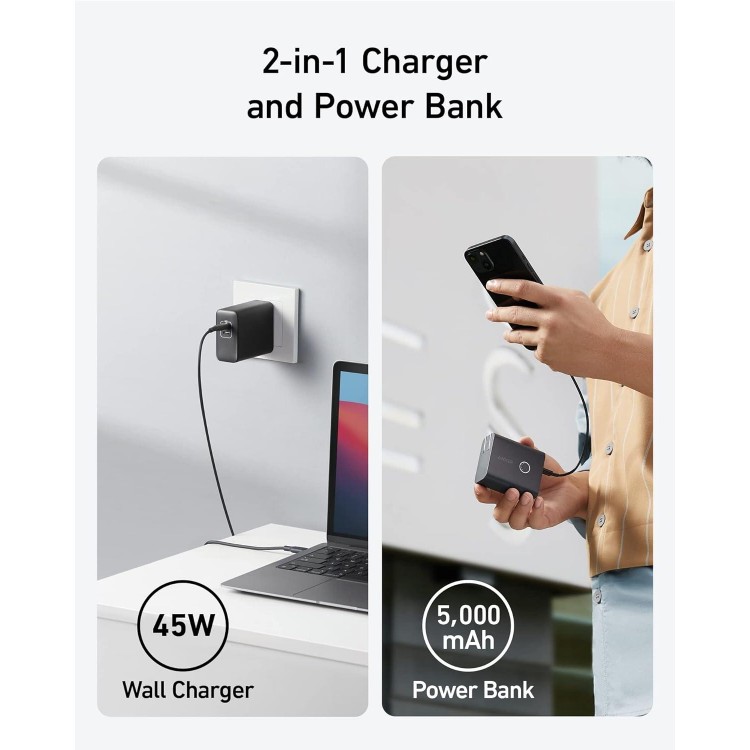 Anker 45W Wall Charger with Portable Charger, Dual-Port USB-C for iPhone 15/14 Series, iPad Pro, AirPods, and More