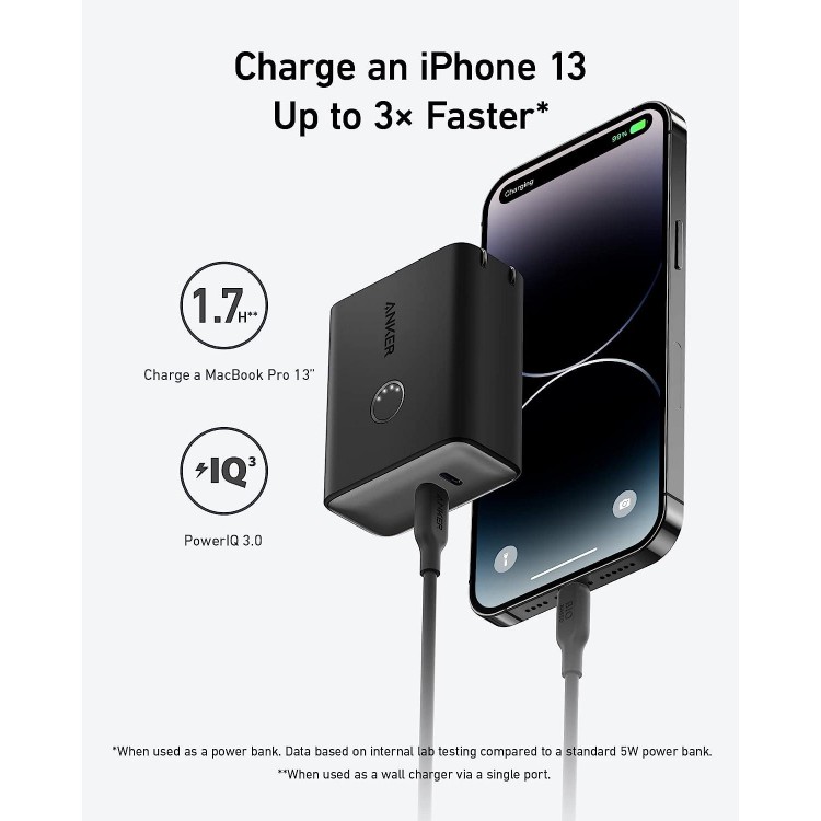 Anker 45W Wall Charger with Portable Charger, Dual-Port USB-C for iPhone 15/14 Series, iPad Pro, AirPods, and More