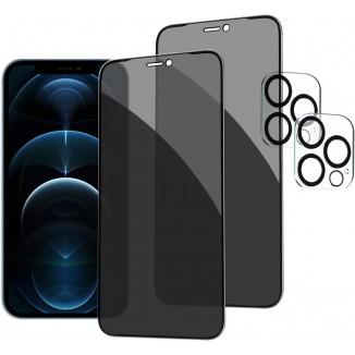 HXL [2+2 Pack] iPhone 12 Pro Max Privacy Screen Protector with Camera Lens Protector Full Coverage Anti-Spy Tempered Glass Film