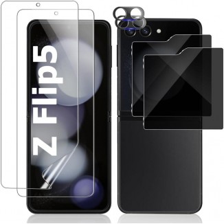 [2+2+2] Galaxy Z Flip 5 Screen Protector, 2 Pack Inside Flexible TPU Film + Back Anti-Spy Tempered Glass Protector + Camera Lens Protector