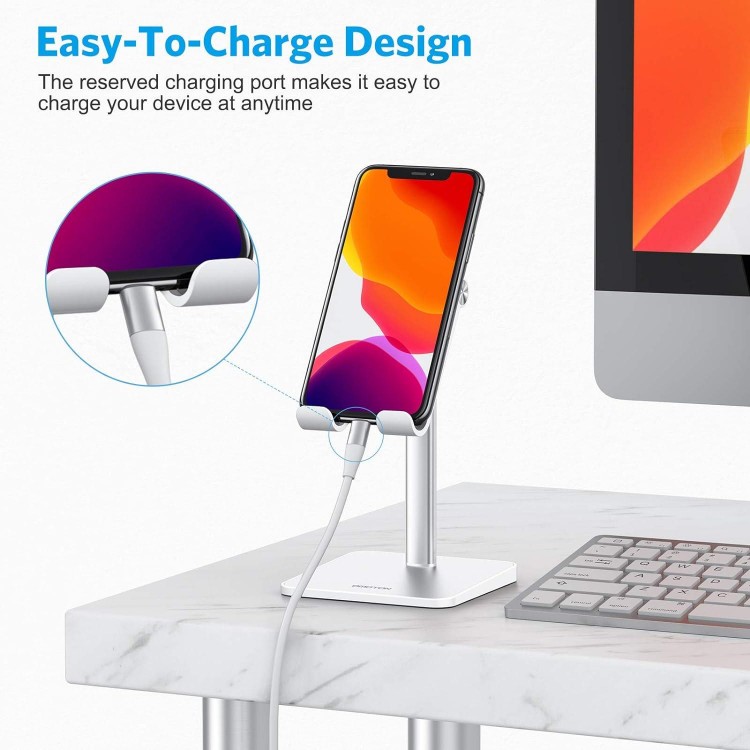 Cell Phone Stand, OMOTON Adjustable Angle Height Desk Phone Dock Holder