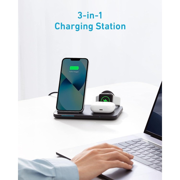 Anker Foldable 3-in-1 Wireless Charging Station with Adapter