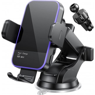 Wireless Car Charger,【7 Colored RGB Backlit】 Mosurr 15W Auto Clamping Car Charger Phone Mount Holder