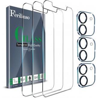 Ferilinso 3 Pack Screen Protector for iPhone 11 with 3 Pack Tempered Glass Camera Lens Protector Phone Case Friendly