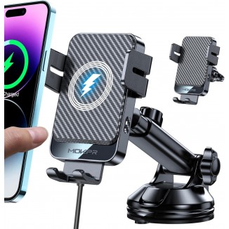 Wireless Car Charger, MOKPR 15W Fast Charging Auto-Clamping Car Mount Universal Hands-Free Car Charger Mount for Dash Windshield Air Vent Compatible
